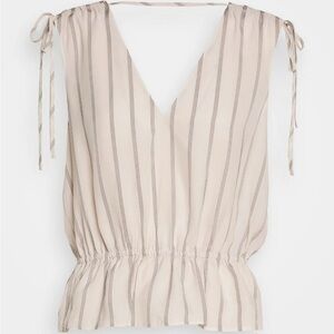 Banana Republic Beige Striped V-Neck Blouse